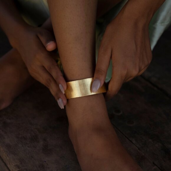 18K Gold Plated Brass Greek Goddess Boho Ankle Cuffs w/ Chains BA3013 - Picture 4 of 4